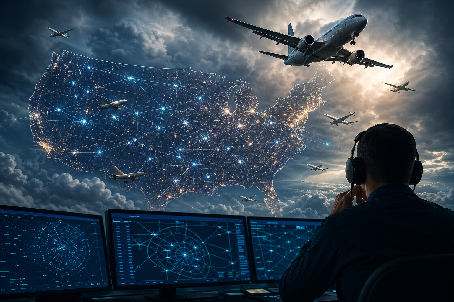 america trembles transportation secretary illustration showing Explained: America Trembles as Transportation Secretary Announces Plans for Air Traffic Controllers to Lean on AI Tools