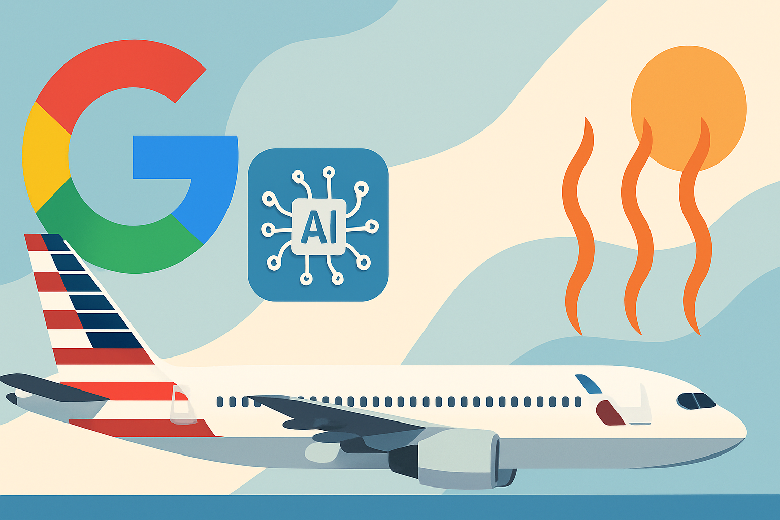 american airlines google say illustration showing Explained: American Airlines and Google say AI helped airplanes reduce trap heat