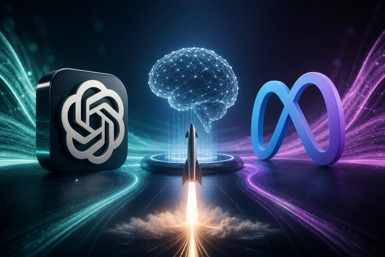 openai meta spacexai compete illustration showing Explained: OpenAI, Meta, SpaceXAI Compete for More Cost-Efficient AI Models