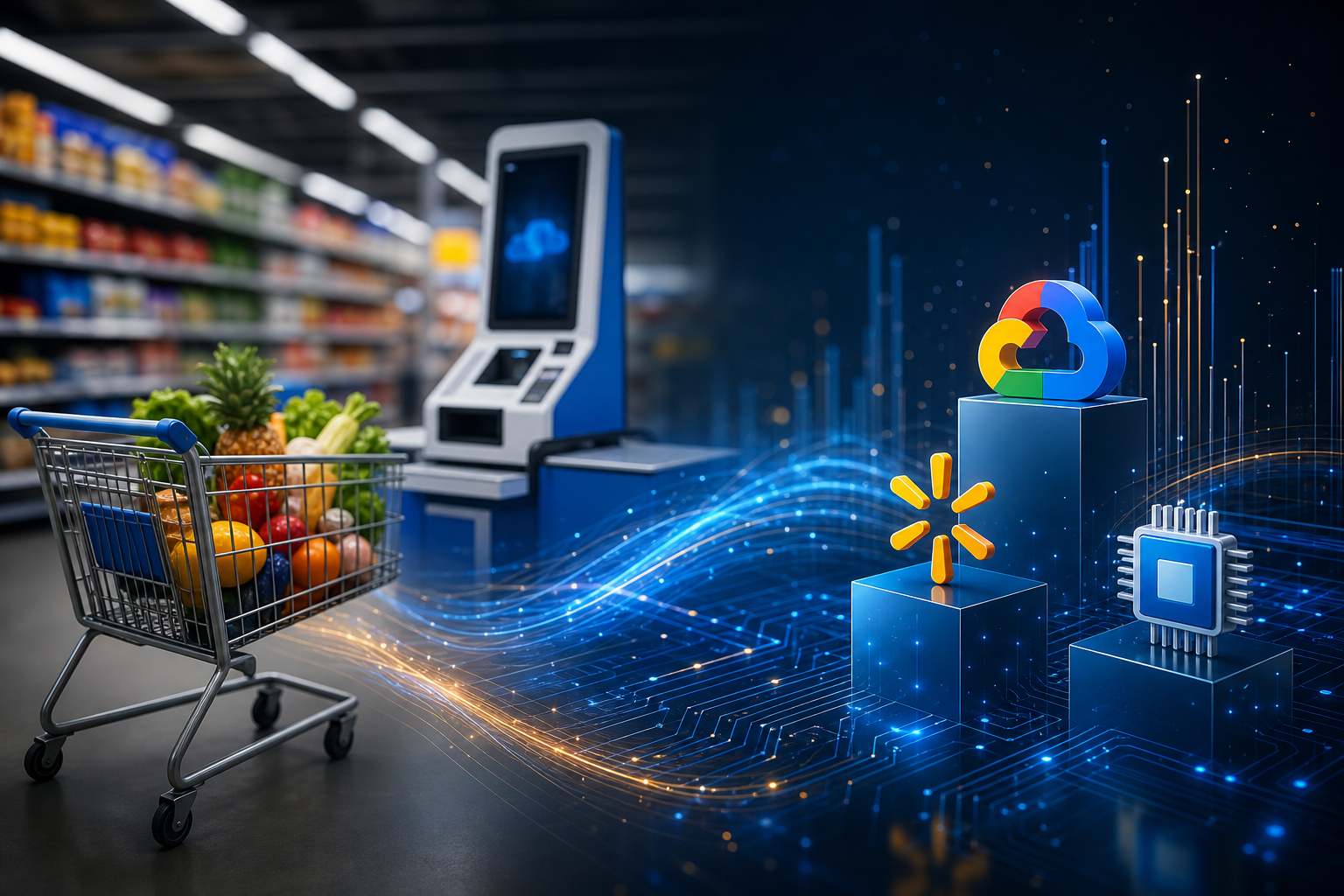 which stocks win google illustration showing Explained: Which Stocks Win When Google AI Powers Walmart’s Checkout?