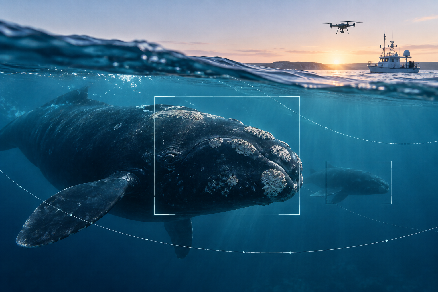 AI wildlife behavior detection illustration showing How AI is uncovering hidden behaviors in endangered right whales