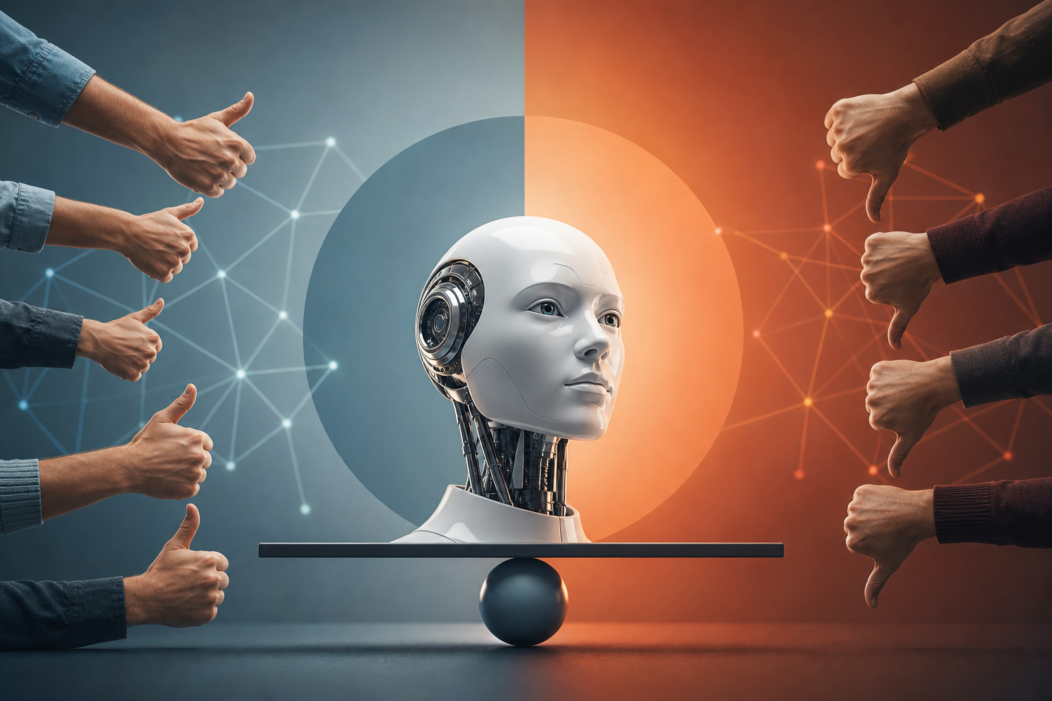 AI criticism debate illustration showing Is criticism of artificial intelligence justified or overblown