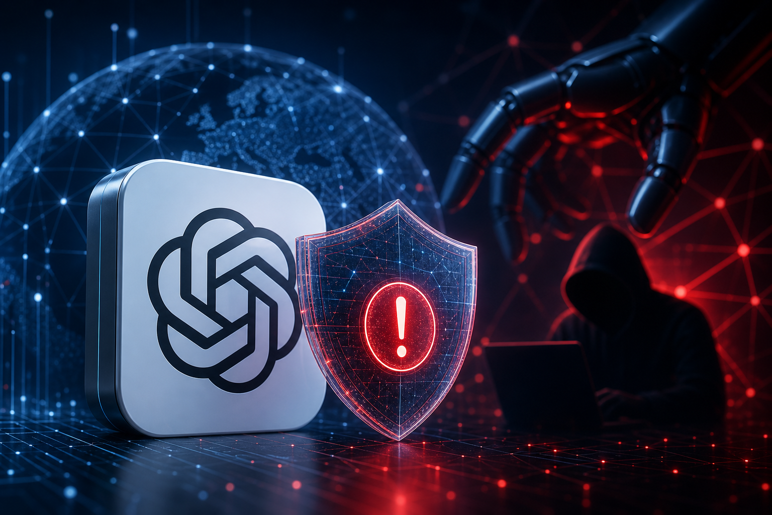 AI cyberattacks threat warning illustration showing OpenAI and tech giants sound alarm on AI-powered cyberattacks