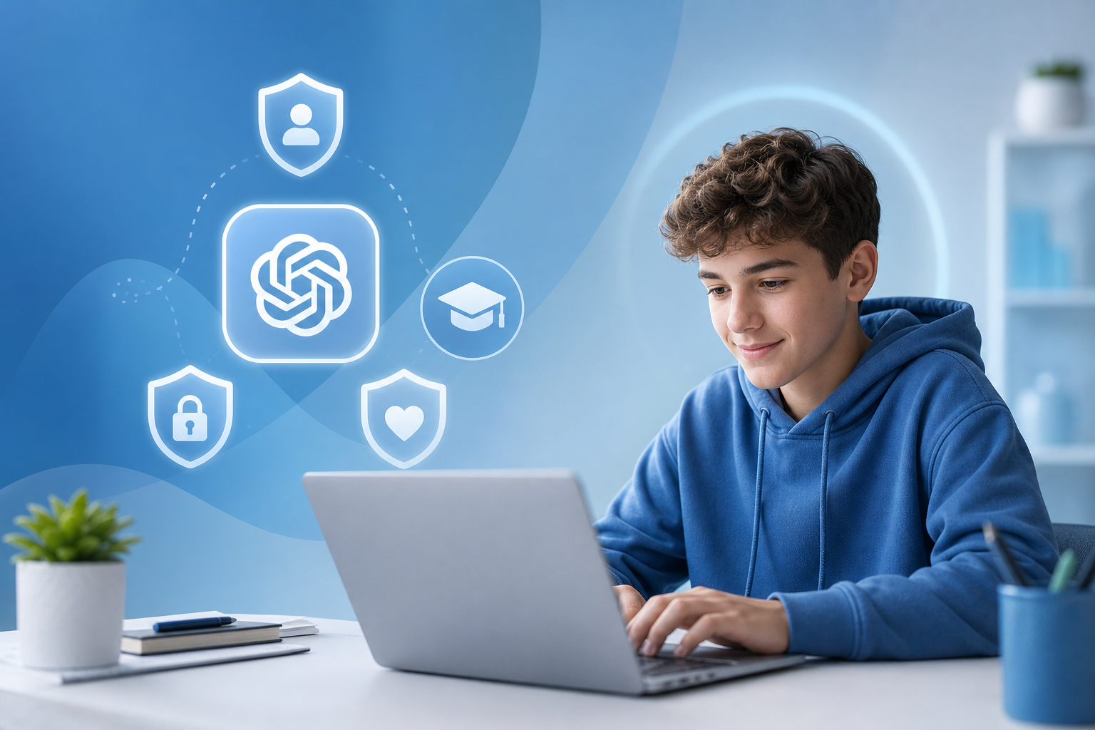 ChatGPT for teens safety features illustration showing OpenAI's teen-focused ChatGPT introduces new safety and educational controls