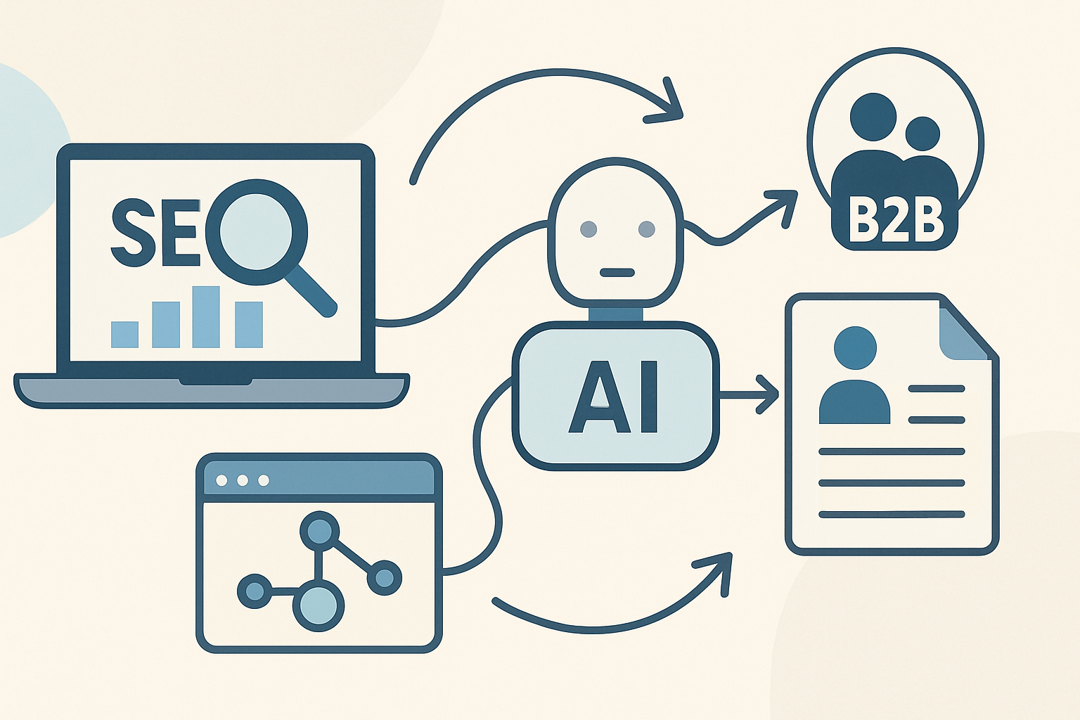 seo workflows content b2b illustration showing SEO workflows for AI content for B2B founders: a 30-day plan